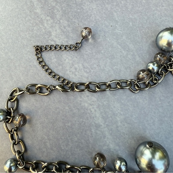 Satin Grey and Gunmetal Chunky Beaded Long Necklace - Picture 12 of 12